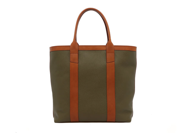 Tall Tote - Light Military/Cognac - Taurillon Leather - True Brown Interior - Zipper Closure