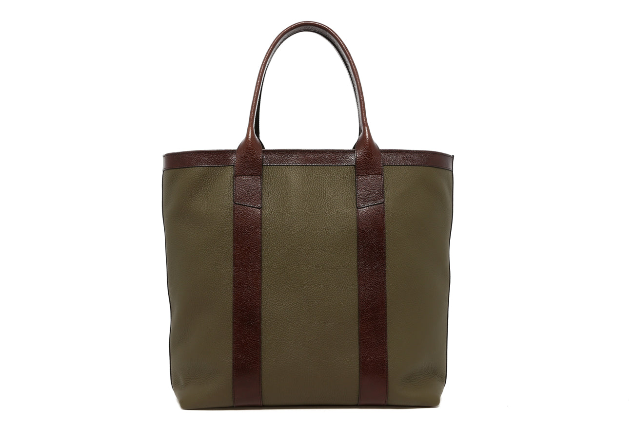 Tall Tote - Light Military/Raisin Trim - Taurillon Leather - Linen Interior - Zipper Closure