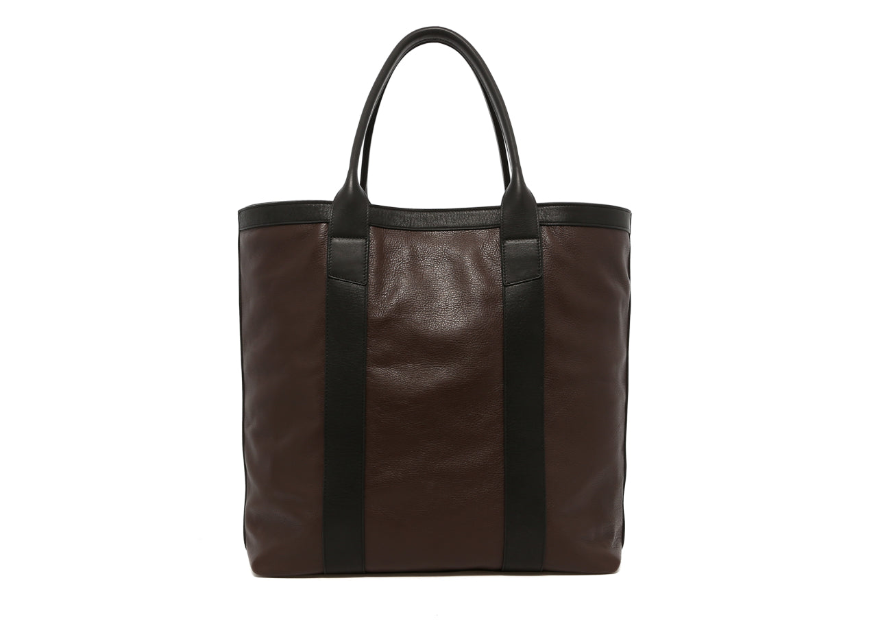 Tall Tote - Mulch Brown/Black Trim - Tumbled Leather