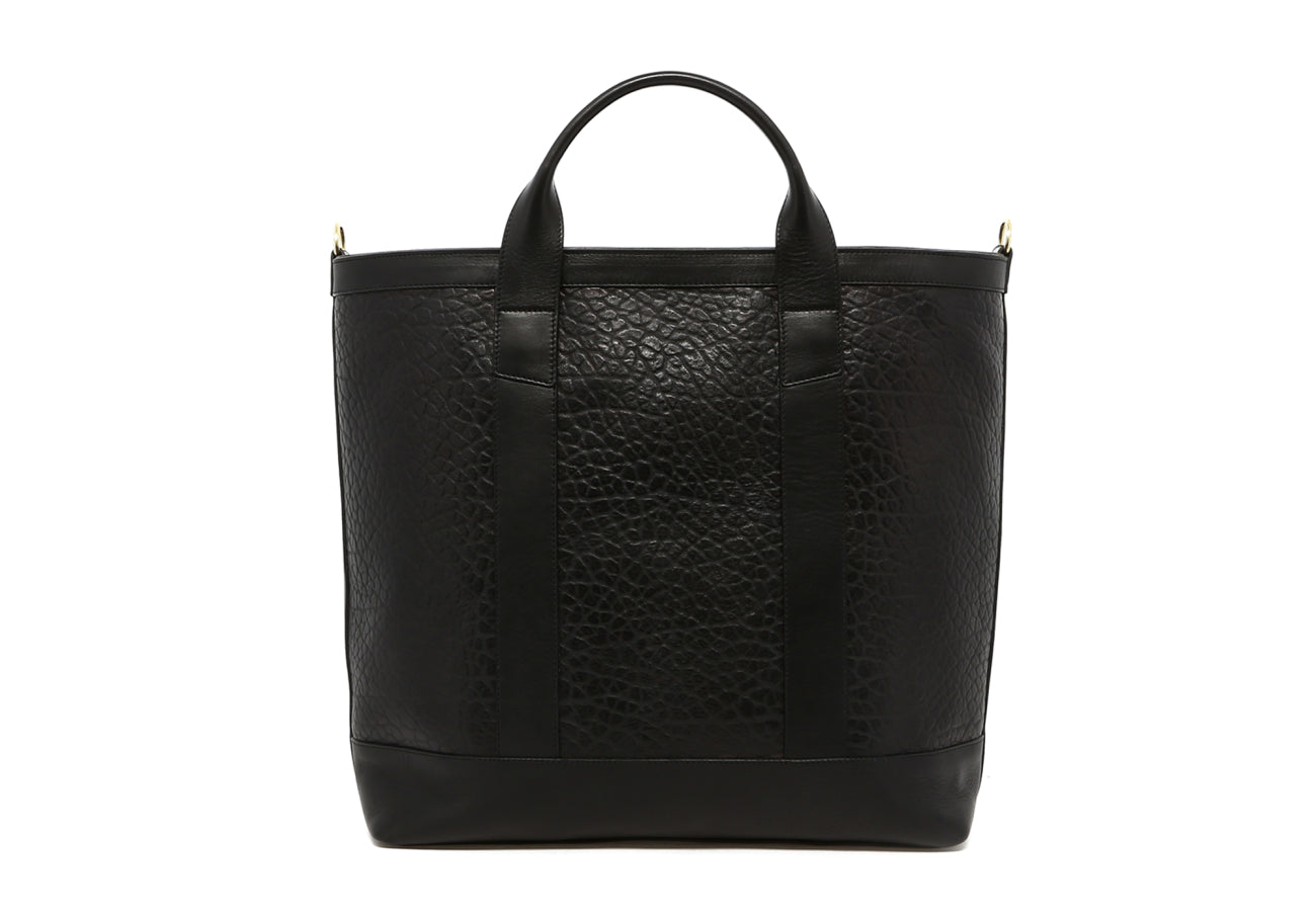 Tall Tote 4" Handles - Black - Shrunken Grain - Black Cordura - Zipper Closure - Shoulder Strap
