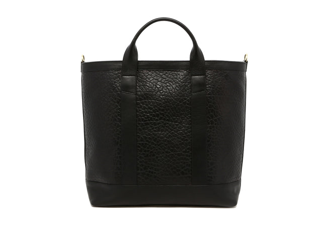 Tall Tote 4" Handles - Black - Shrunken Grain - Black Cordura - Zipper Closure - Shoulder Strap