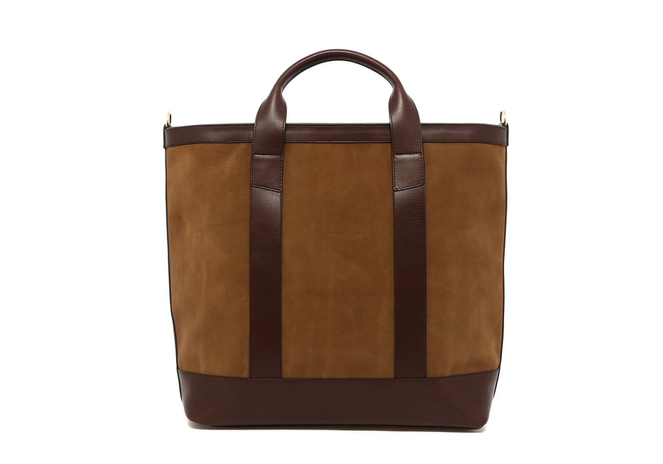 Tall Tote 4" Handles - Sand/Chocolate - Suede - Zipper Closure - Shoulder Strap
