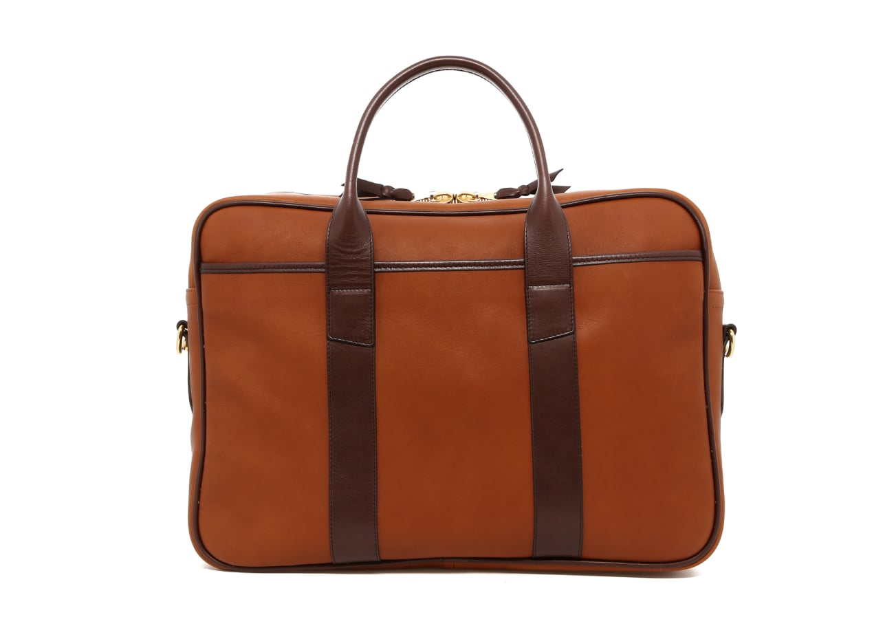 Commuter Briefcase - Cashew/Chocolate - Tumbled Leather