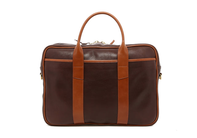 Commuter Briefcase - Chocolate/Cognac Glossy - Pebbled Leather