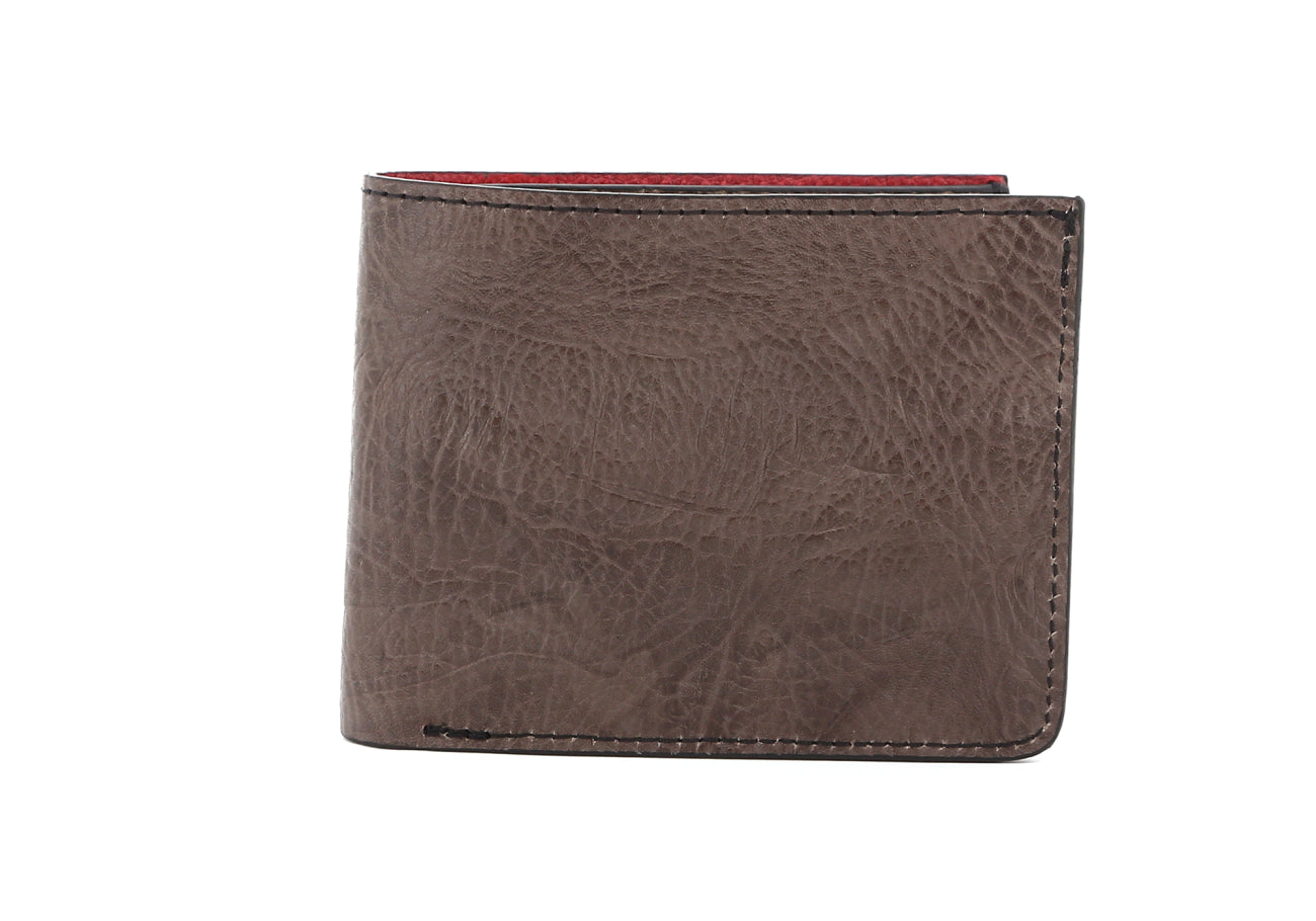 Bifold Wallet Taupe Grey Sporadic Leather Red Interior