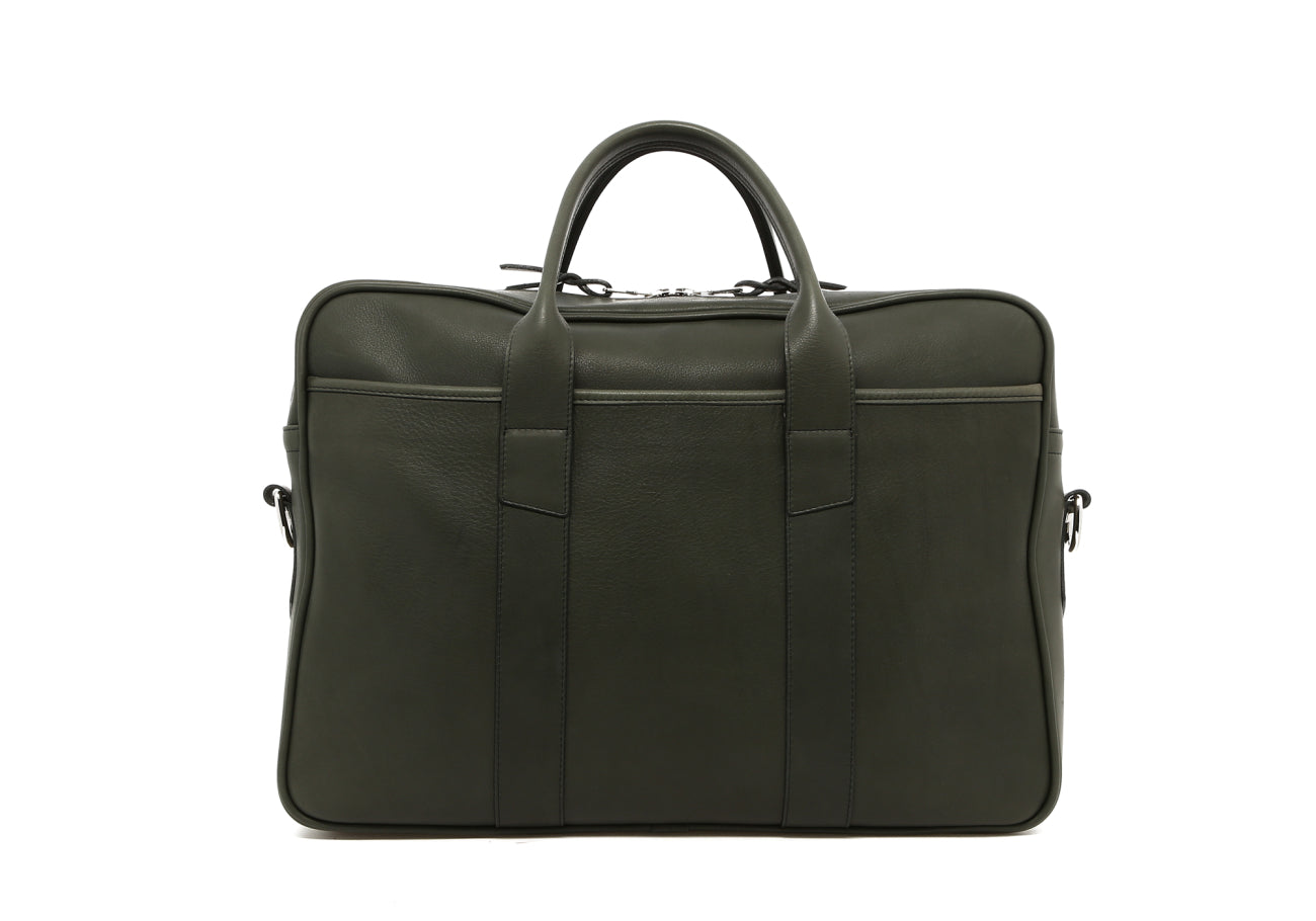 Commuter Briefcase - Green - Tumbled Leather - Silver Hardware