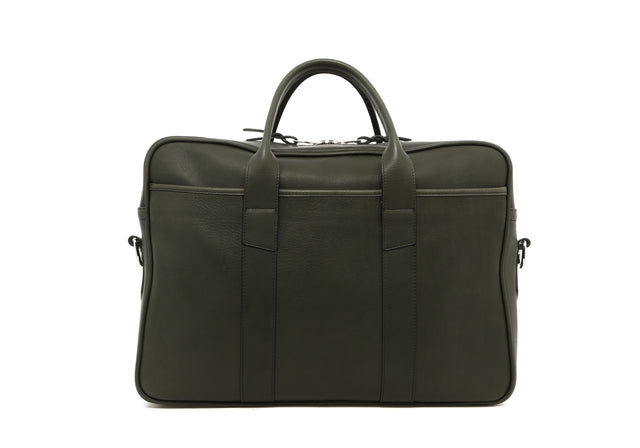 Commuter Briefcase - Green - Tumbled Leather - Silver Hardware