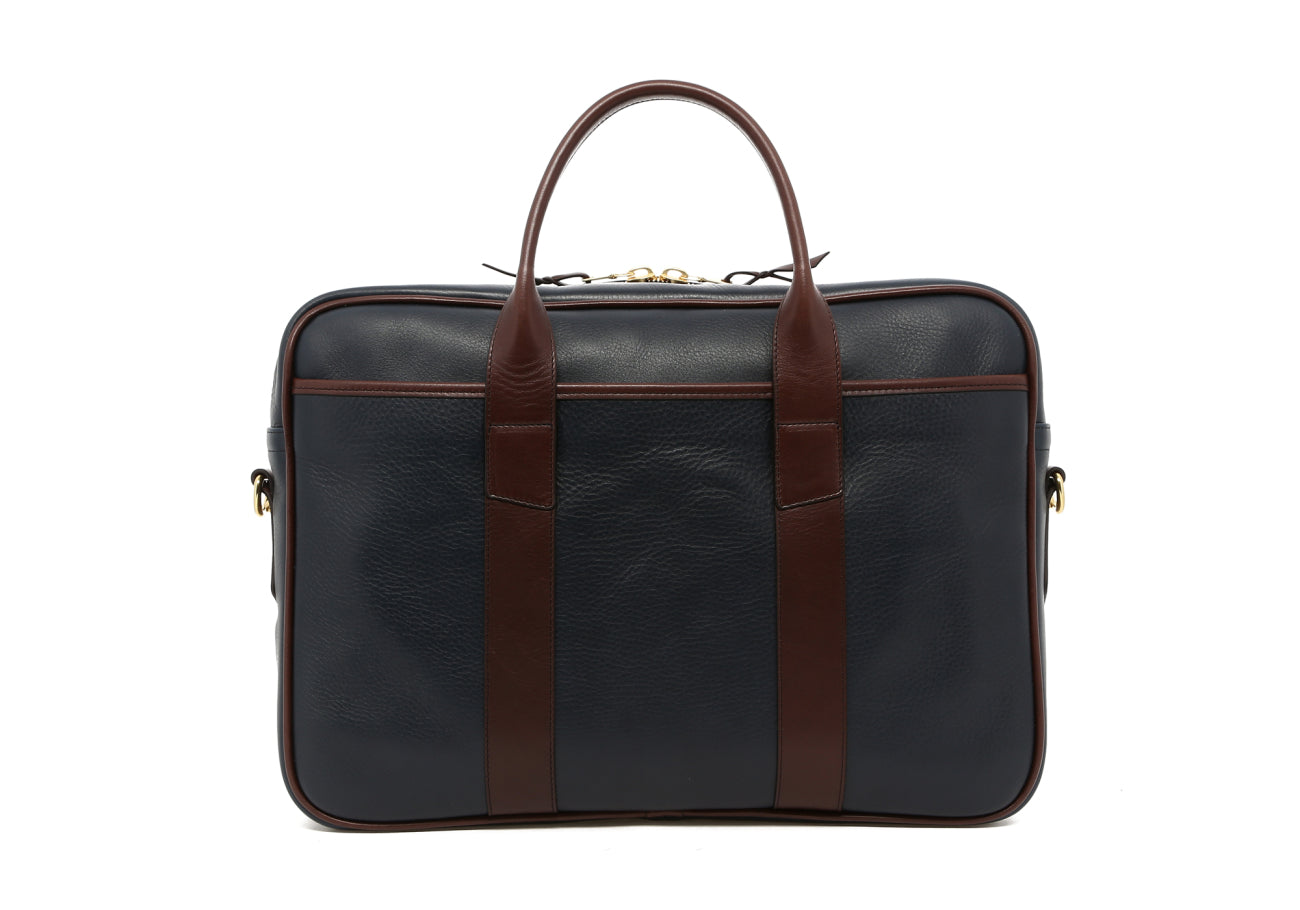 Commuter Briefcase - Navy/Chocolate - Tumbled Leather