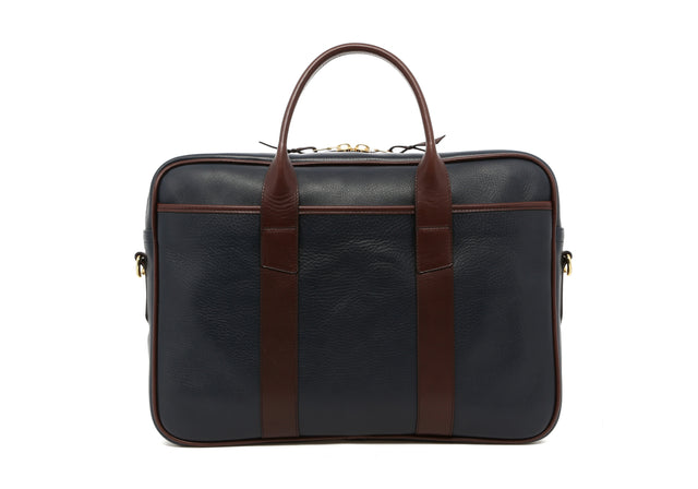 Commuter Briefcase - Navy/Chocolate - Tumbled Leather