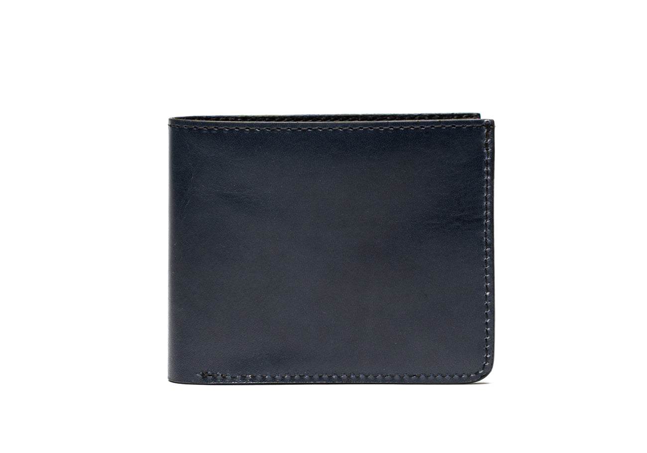 Bifold Wallet Black Polished Belting Pebbled Leather
