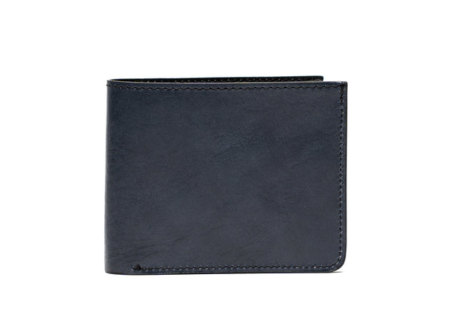 Bifold Wallet - Navy - Polished Leather - Black Interior
