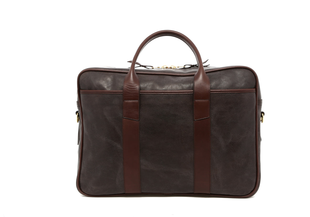 Commuter Briefcase - Asphalt/Chocolate Trim - Tumbled Leather