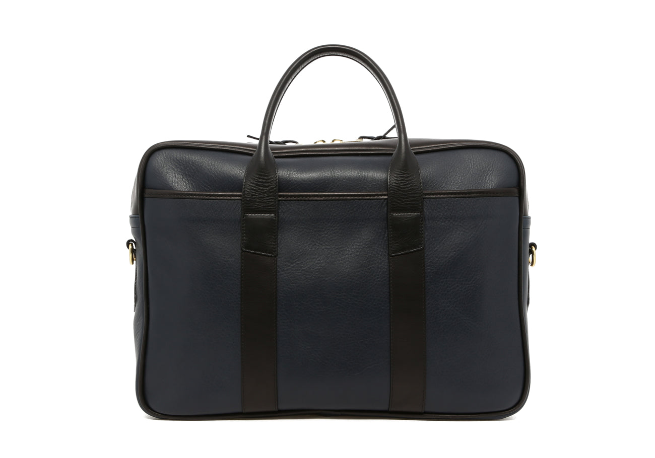 Commuter Briefcase - Navy/Black - Tumbled Leather