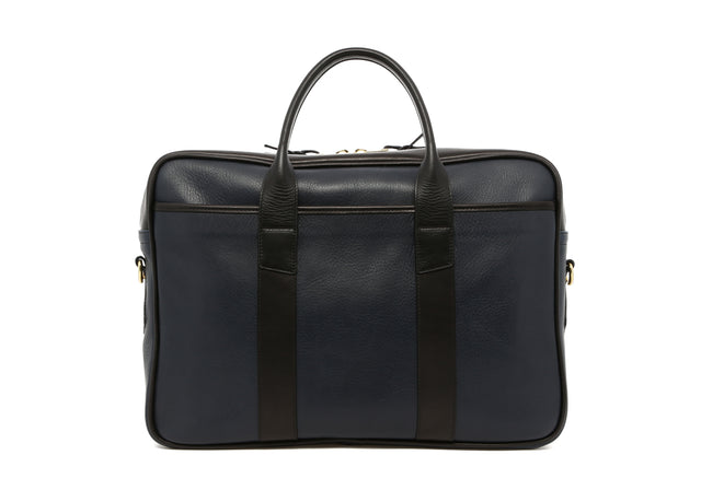 Commuter Briefcase - Navy/Black - Tumbled Leather