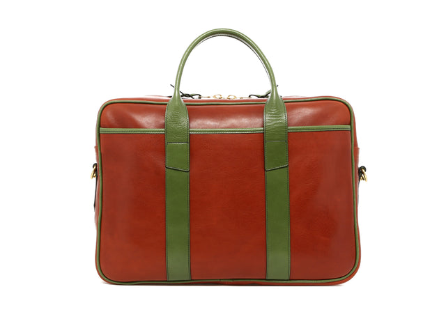 Commuter Briefcase - Potter's Clay/Meadow Green Trim - Tumbled Leather