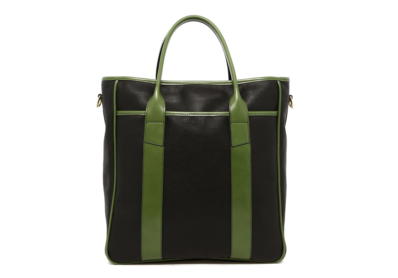 Commuter Tote - Black/Meadow Green - Pebbled Leather