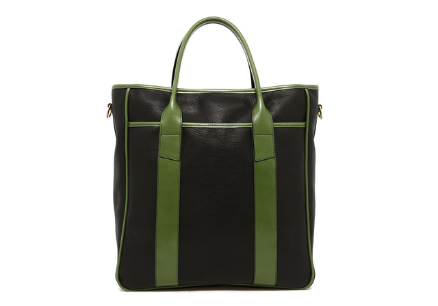 Commuter Tote - Black/Meadow Green - Pebbled Leather