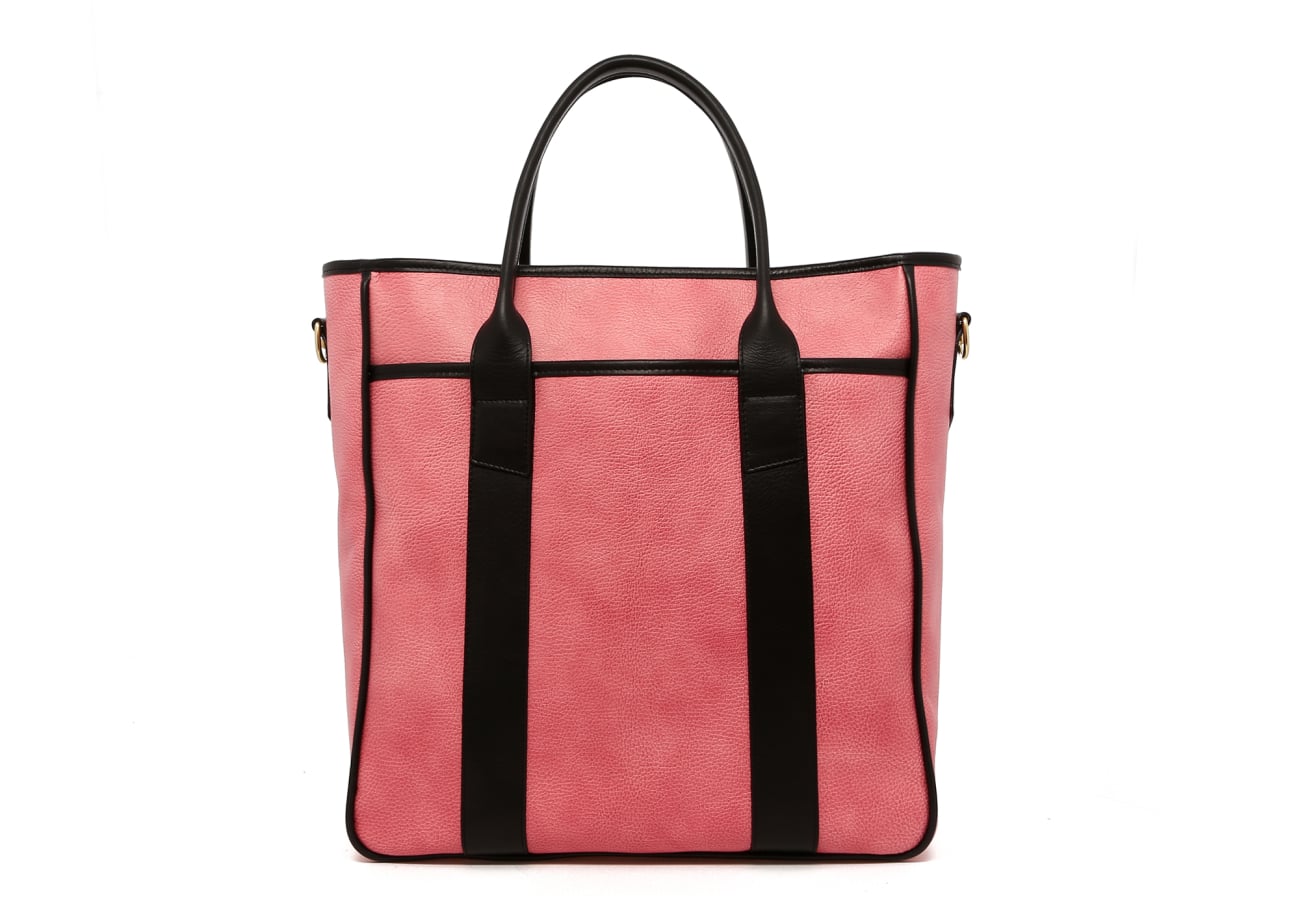 Commuter Tote - Conch Shell Pink/Black- Pebbled Leather - Black Herringbone Interior