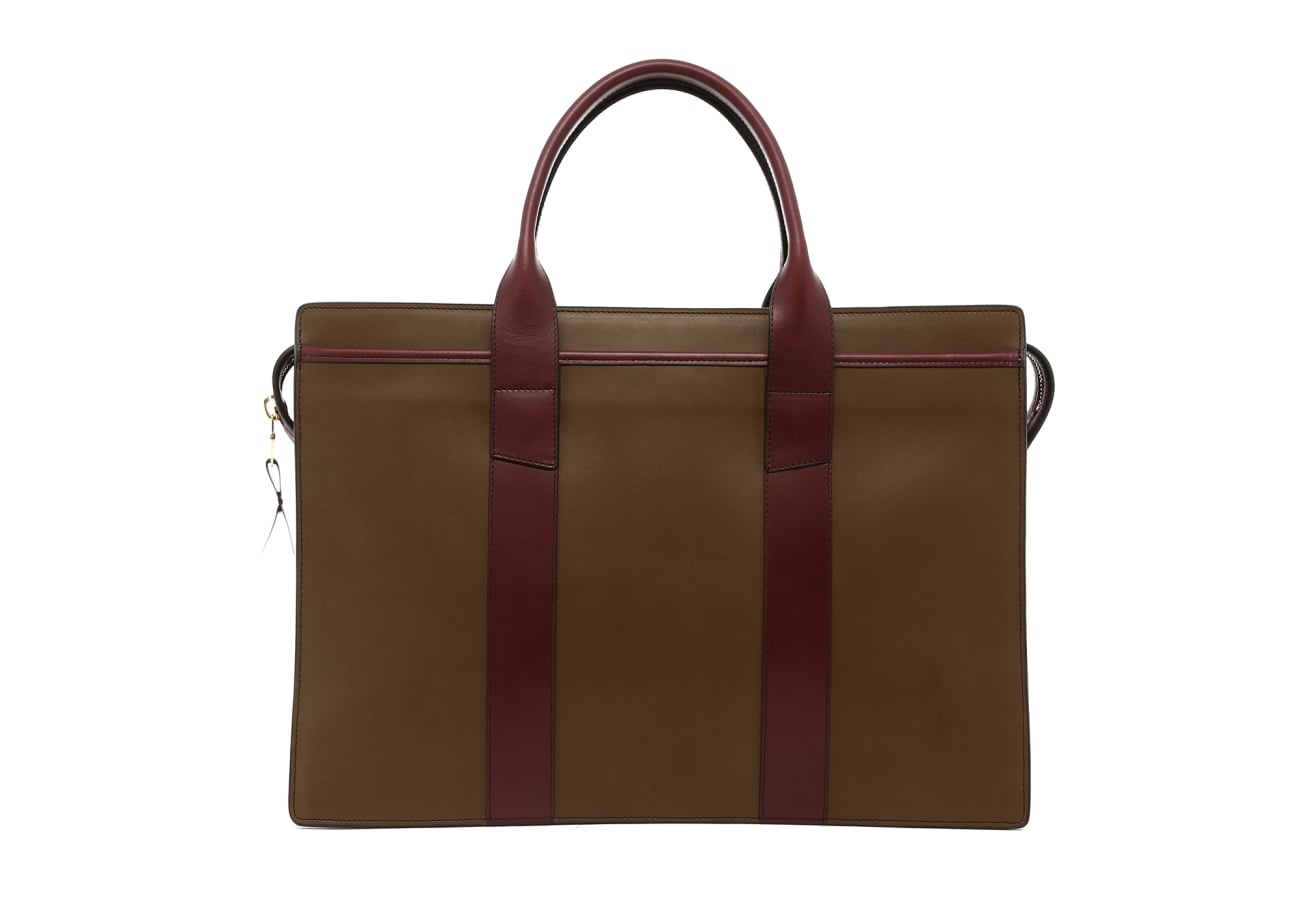 Double Zip-Top - Olive/Burgundy - Belting Leather