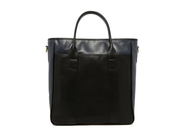 Commuter Tote - Black/Navy - Pebbled Leather