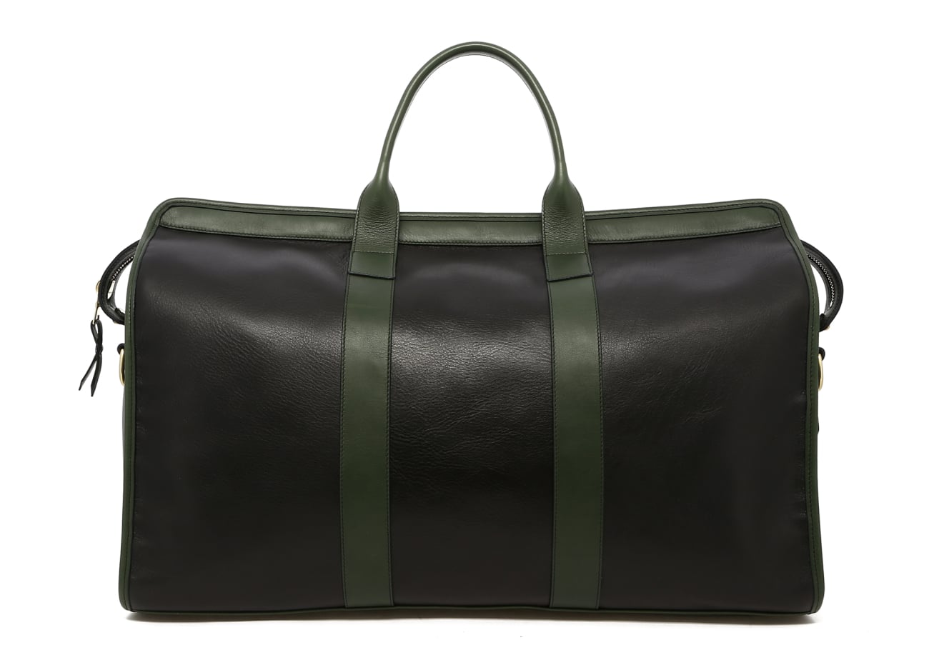 Compass Duffle Black Green Navy Tumbled Leather Sunflower Interior