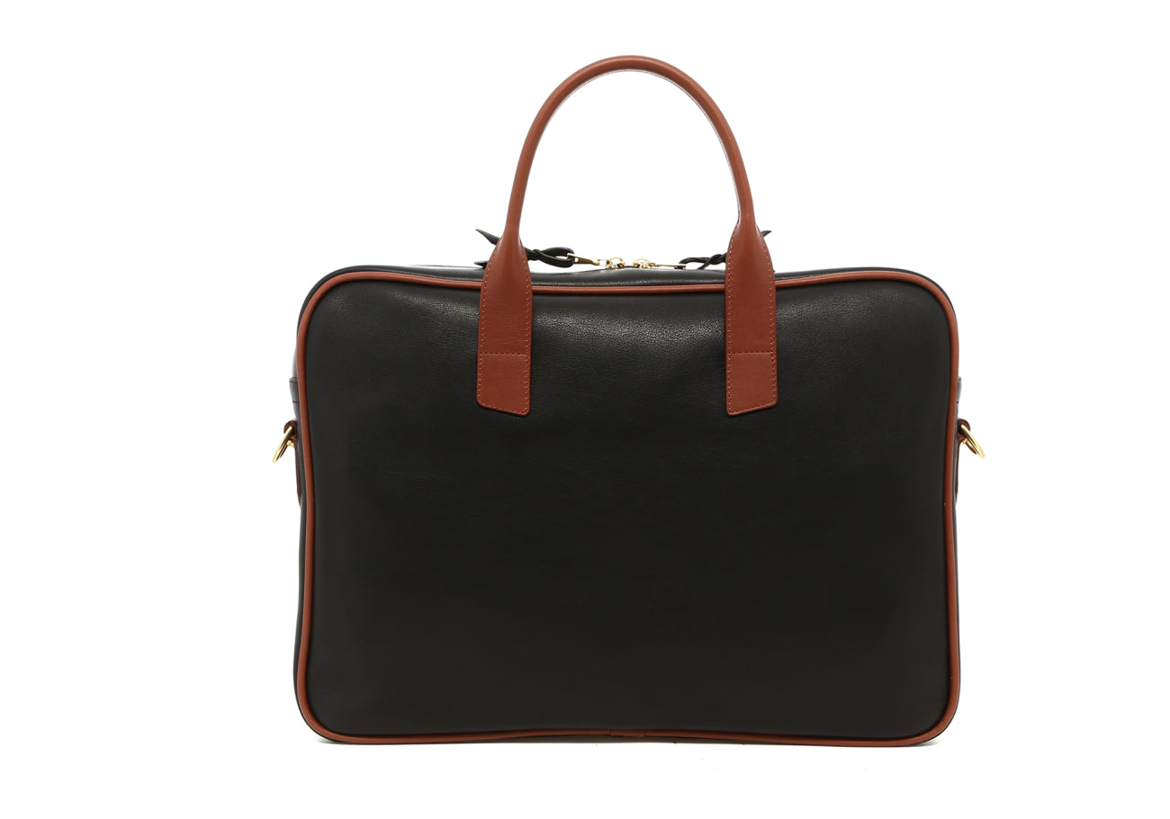 Computer Briefcase - Black/Chestnut - Tumbled Leather