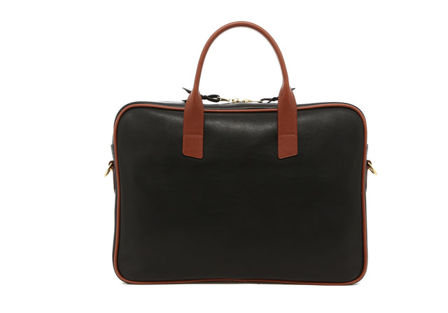 Computer Briefcase - Black/Chestnut - Tumbled Leather