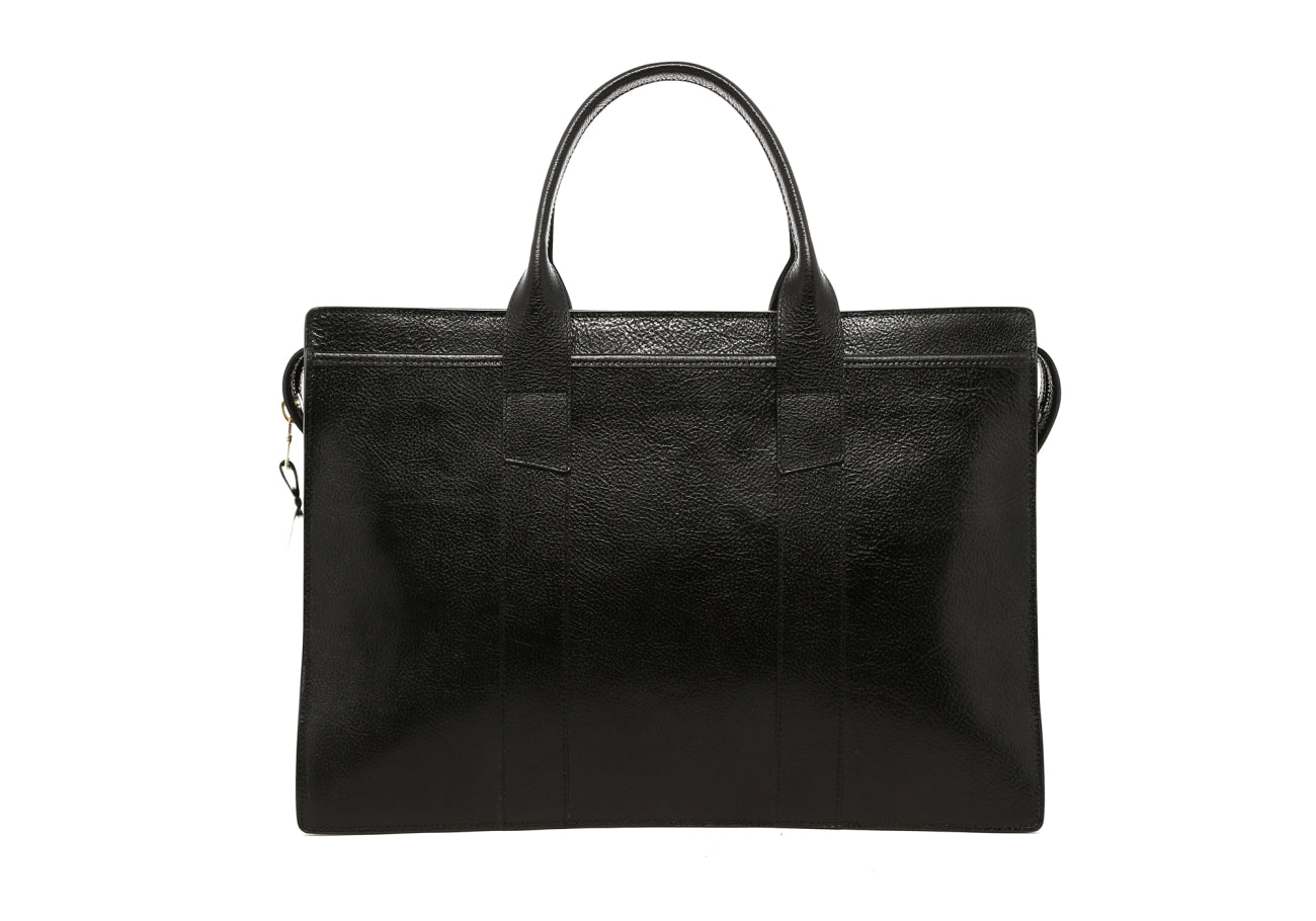 Double Zip-Top - Glossy Black - Pebbled Leather
