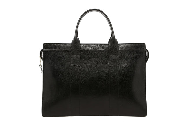 Double Zip-Top - Glossy Black - Pebbled Leather