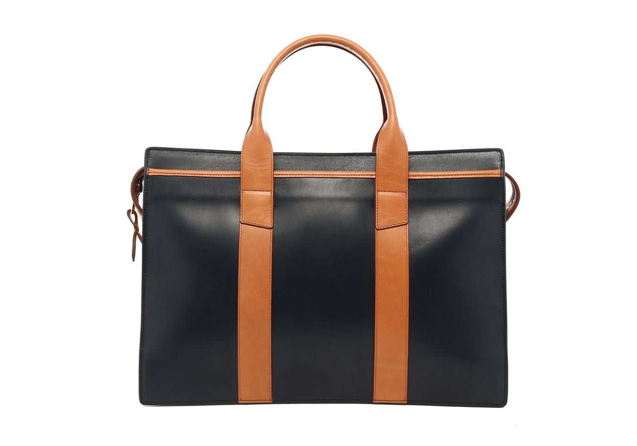 Double Zip-Top - Navy/Natural - Belting Leather