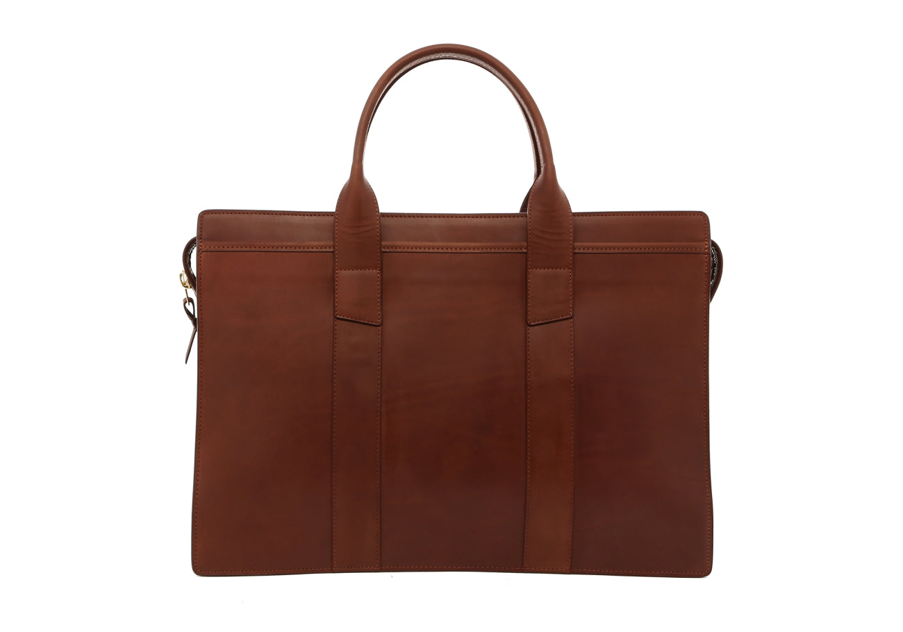 Double Zip-Top Briefcase - Matte Light Brown - Belting Leather