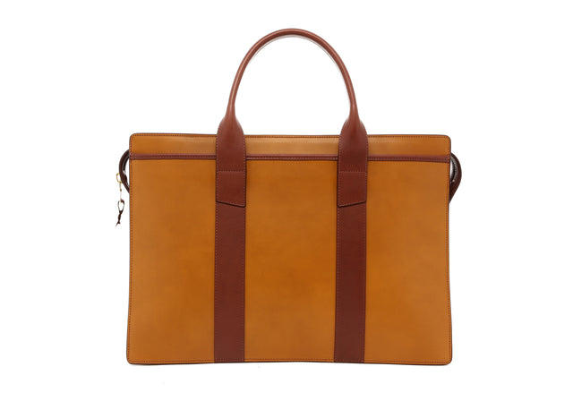 Double Zip-Top Briefcase - Spruce Yellow/Chestnut - Belting Leather