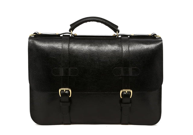 English Briefcase - Black - Glossy Tumbled Leather