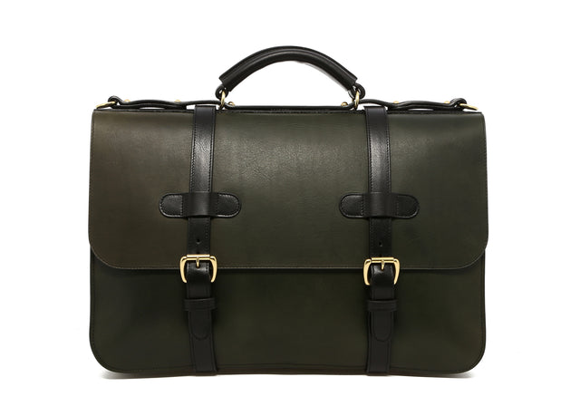 English Briefcase - Green/Black - Tumbled Leather