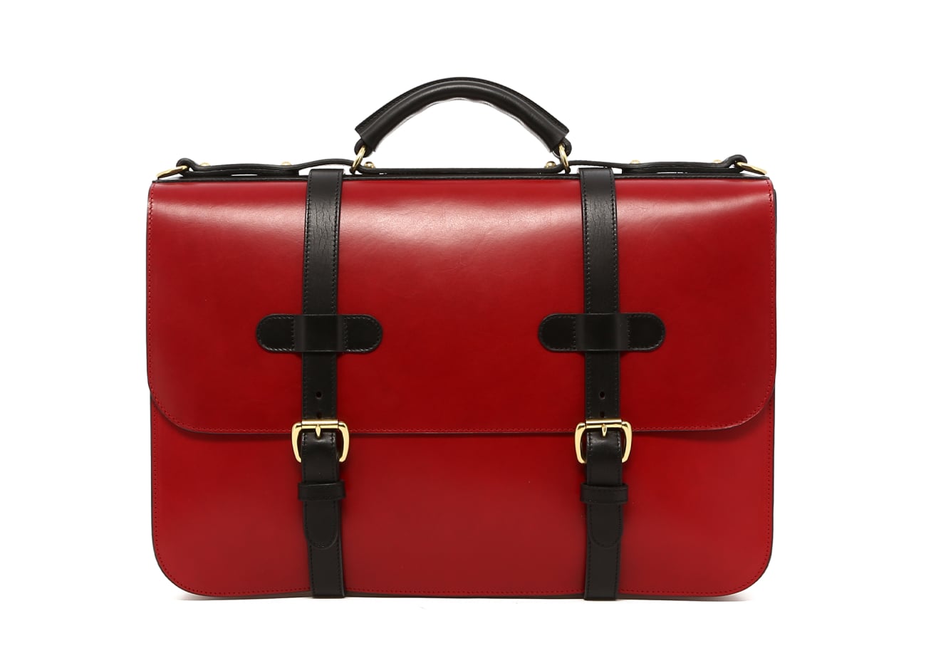 English Briefcase - Red/Black - Belting Leather