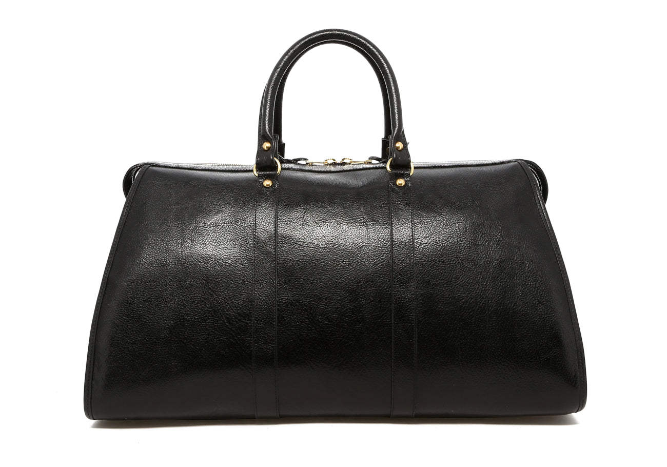 Hampton Duffle - Glossy Black - Tumbled Leather - Mediterranean Blue Interior
