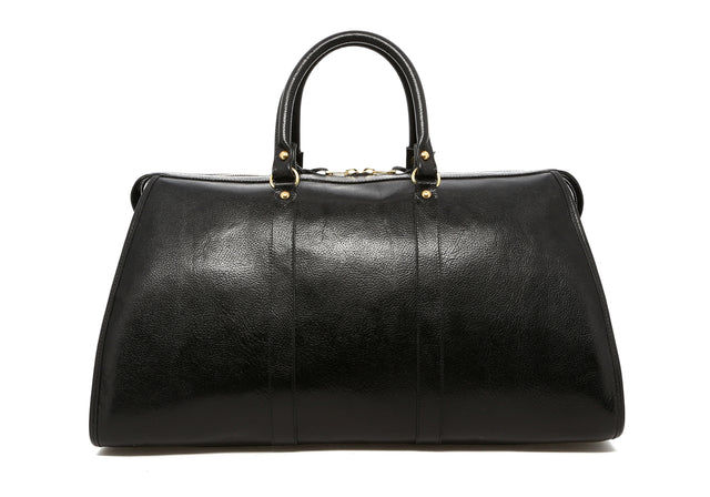 Hampton Duffle - Glossy Black - Tumbled Leather - Mediterranean Blue Interior