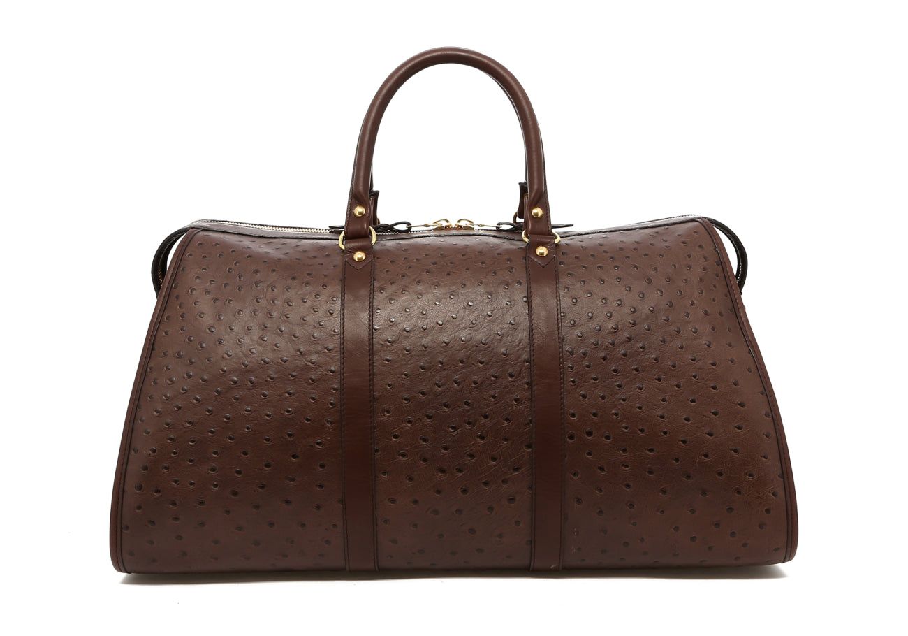 Hampton Duffle - Taupe Grey/Chocolate - Ostrich Print Leather