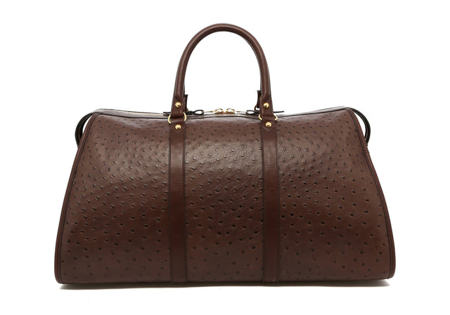 Hampton Duffle - Taupe Grey/Chocolate - Ostrich Print Leather