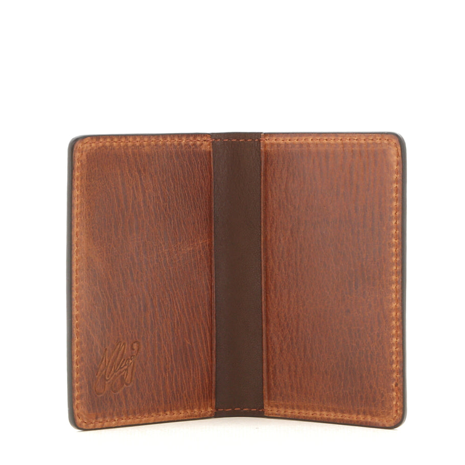 Folding Card Case Chestnut Chocolate Interior Pull Up Leather