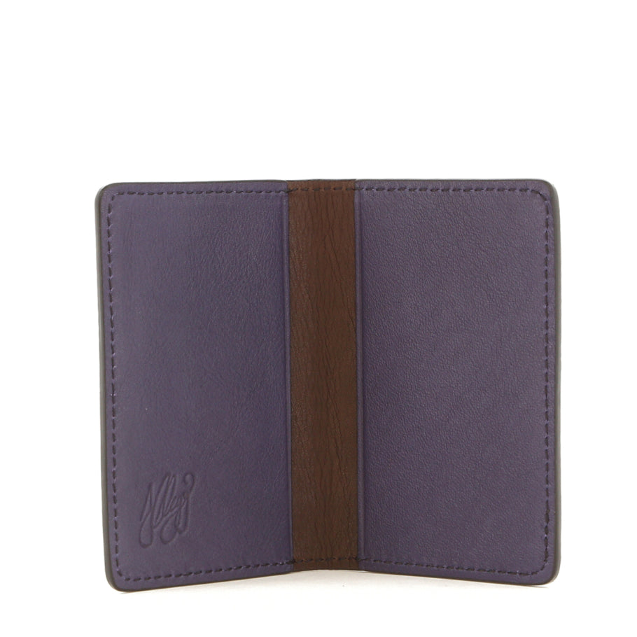 Folding Card Case Grape Chocolate Interior Tumbled Leather