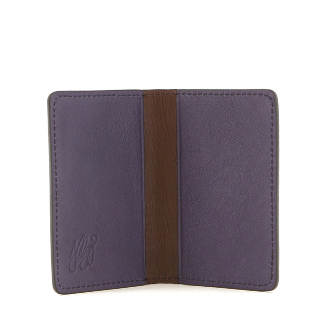 Folding Card Case - Grape/Chocolate Interior - Tumbled Leather