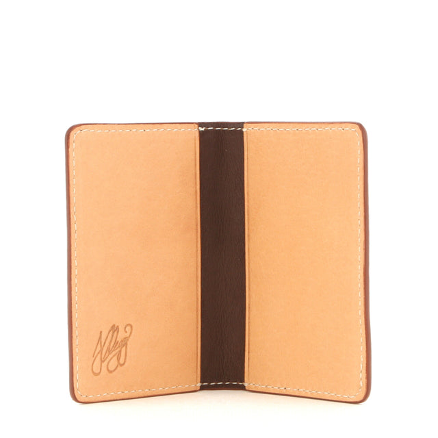Folding Card Case - Natural/Chocolate Interior - Tumbled Leather