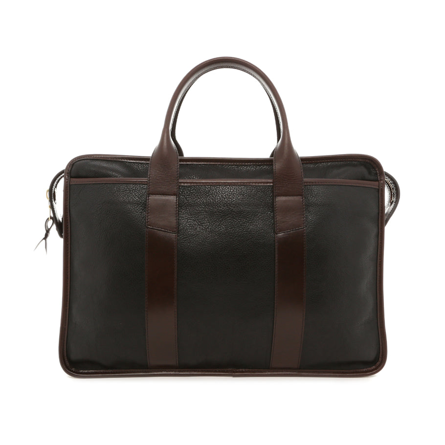 Bound Edge Zip Top Briefcase Chocolate Torte Tumbled Leather