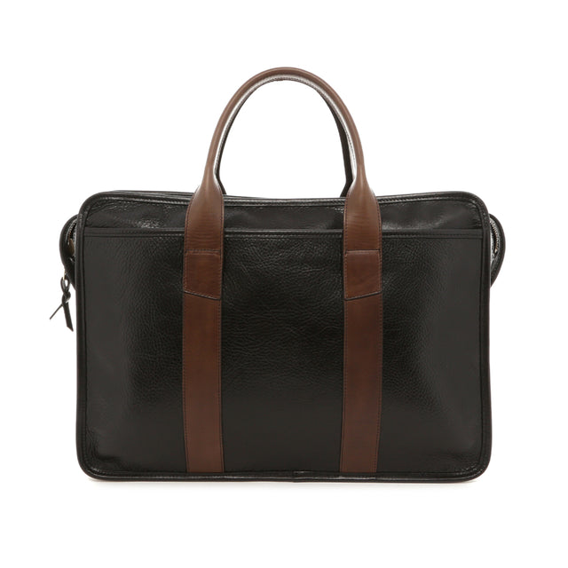 Bound Edge Zip-Top Briefcase - Black/Cub- Glazed Pebbled