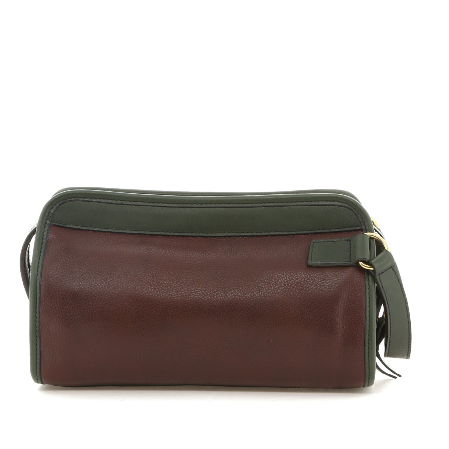 Small Travel Kit Chocolate Green Pebbled Leather Dark Canvas
