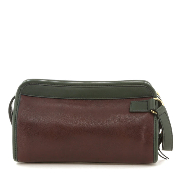 Small Travel Kit - Chocolate/Green - Pebbled Leather - Dark Olive Canvas