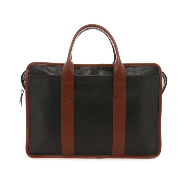 Bound Edge Zip-Top Briefcase - Black/Sequoia- Tumbled Leather