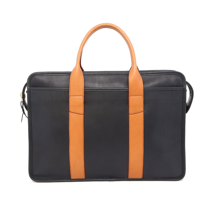 Bound Edge Zip Top Briefcase English Natural Tumbled Leather