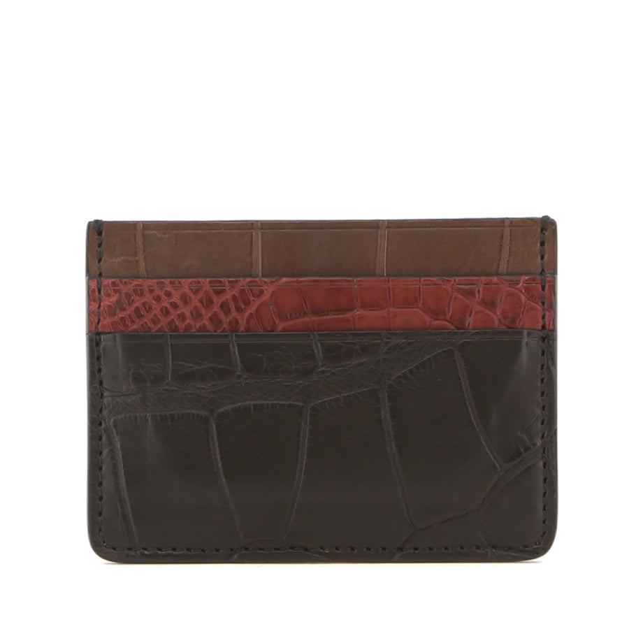 Double Card Case 6 Color Way Bordeaux Chocolate Serpentine Loden Denim Alligator